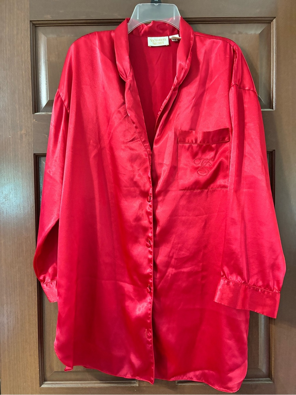 Vtg Victoria’s Secret Gold Label Red Satin Sleep Shirt L